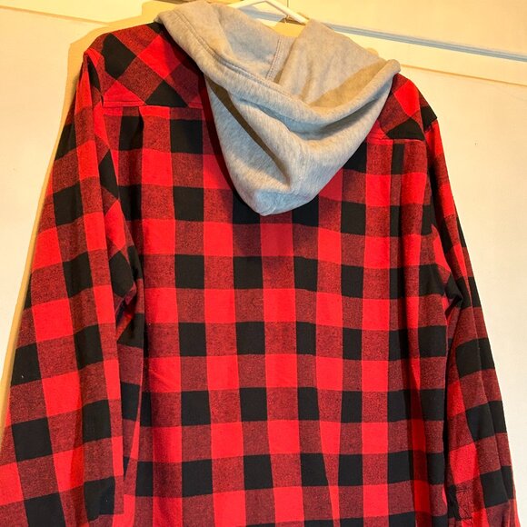 Red and Black Plaid Hooded Flanel Shirt - Picture 6 of 7